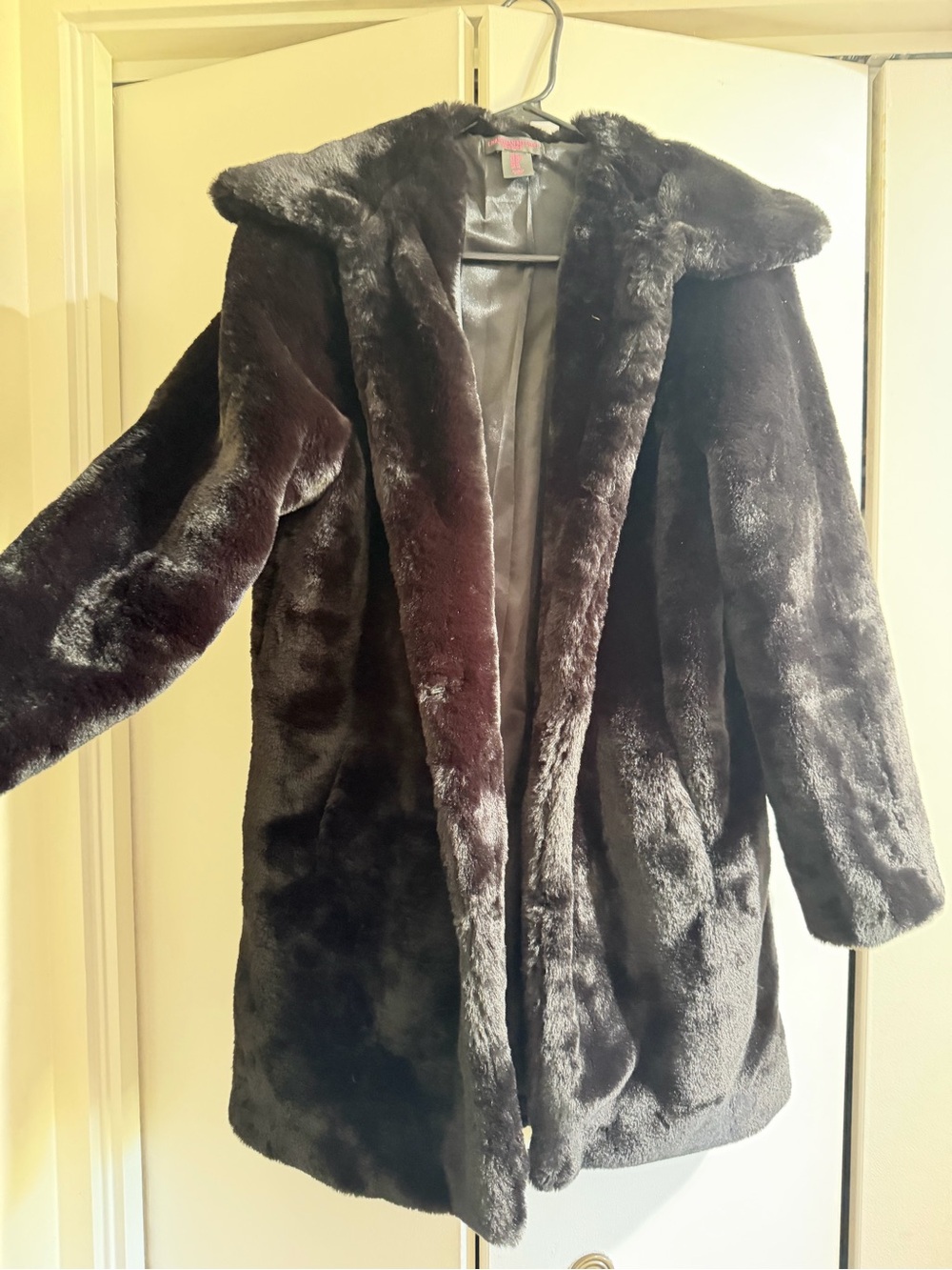 Christian Siriano BLACK Faux Fur Hooded Trench Coat